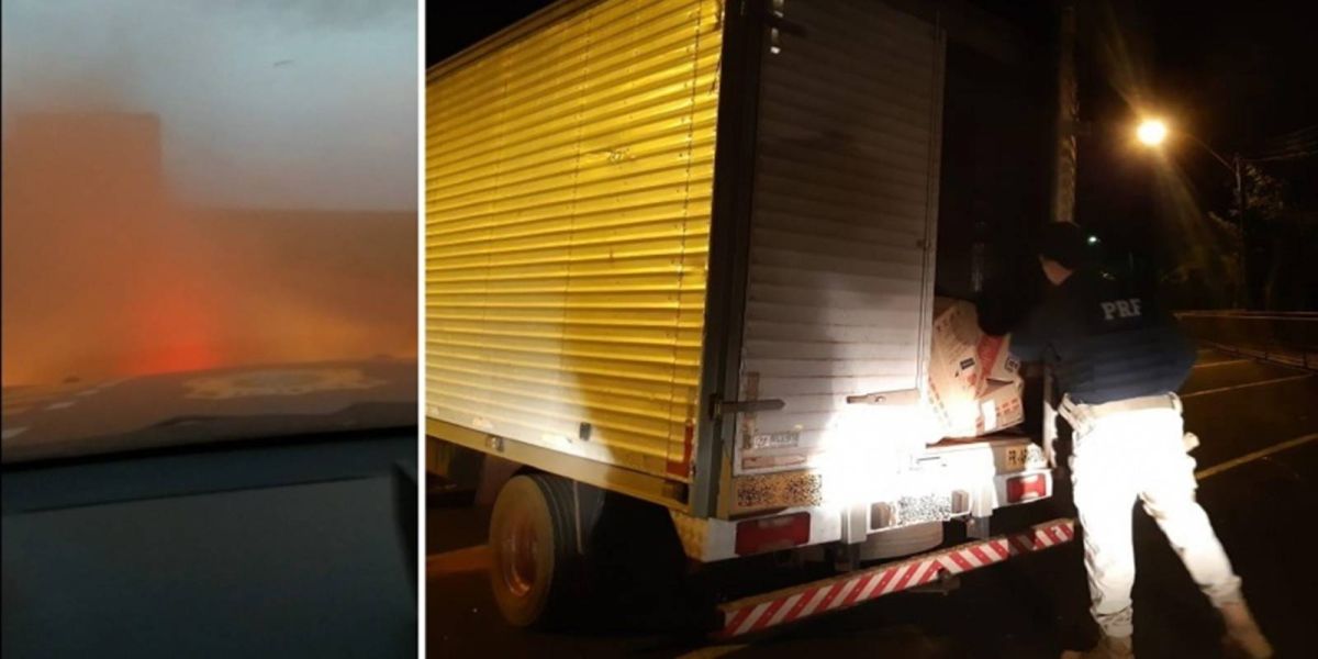 PRF apreende 125 mil carteiras de cigarro em caminhão com lançador de fumaça no Paraná