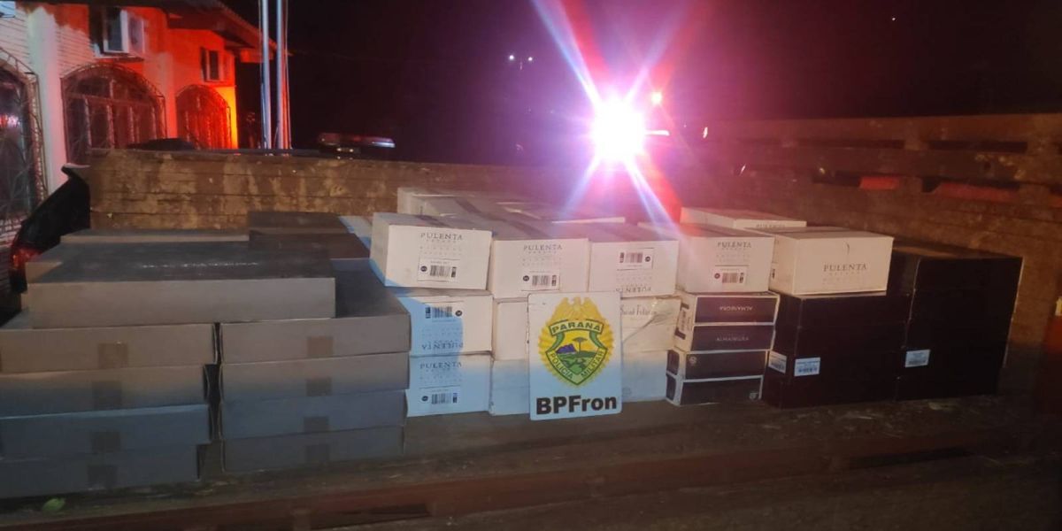 BPFron apreende carga de 650 garrafas de vinhos em Santo Antônio do Sudoeste