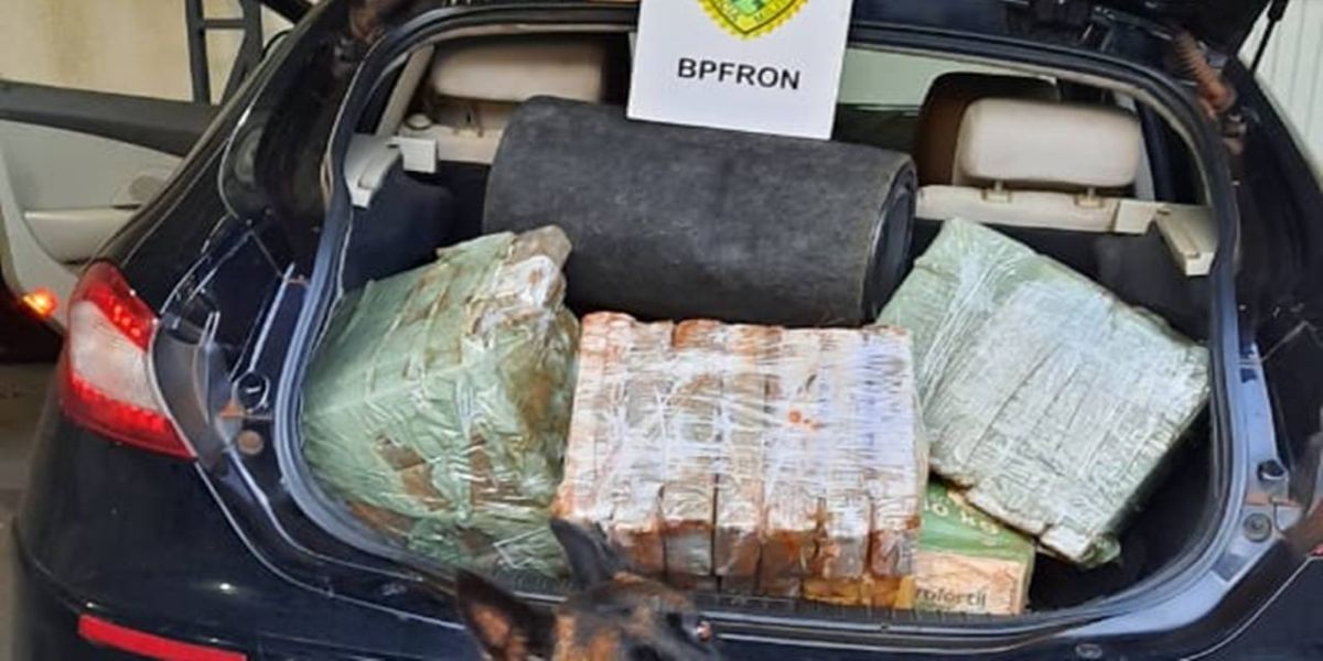 Operações com cães do BPFron apreende carro com 73 kg de maconha