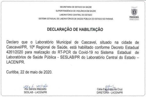 Laboratório Central de Cascavel é habilitado para exames RT-PCR da Covid-19
