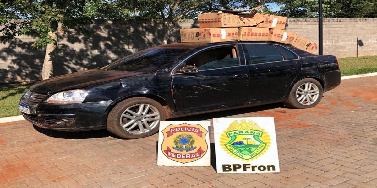 OPERAÇÃO HÓRUS - Policiais realizam apreensão de  carro e 37 caixas de cigarros