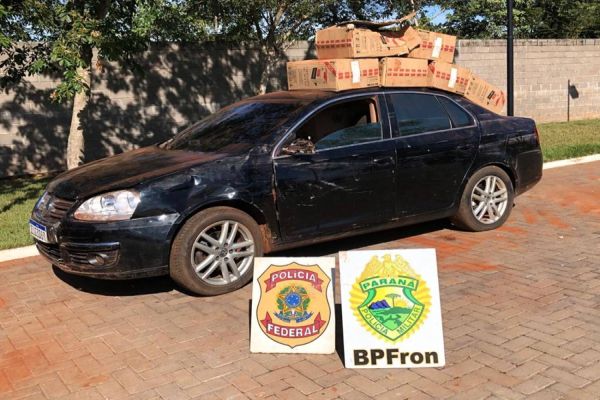 OPERAÇÃO HÓRUS - Policiais realizam apreensão de  carro e 37 caixas de cigarros