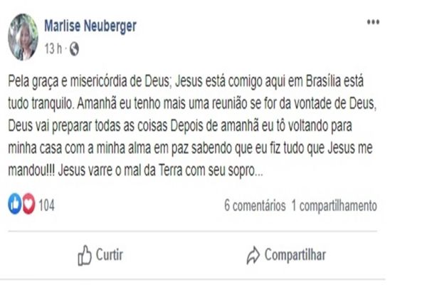 Moradora de Santa Helena, que afirmou ter a cura para o coronavírus, vai a Brasília