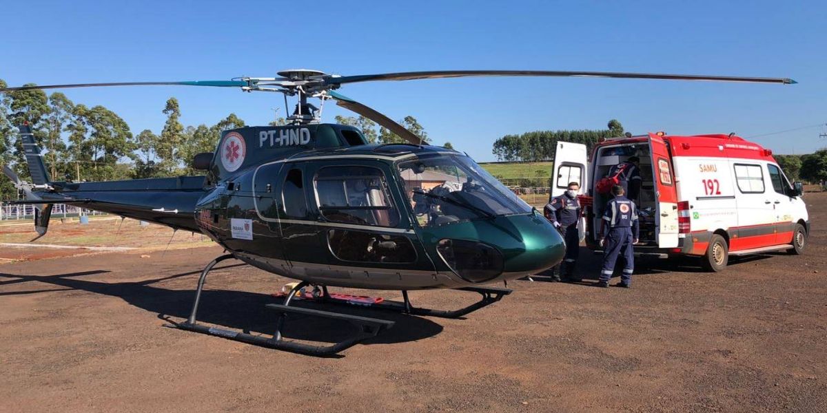 Idoso sofre queda de 2,5 metros de altura e é transferido de helicóptero ao Hospital Universitário