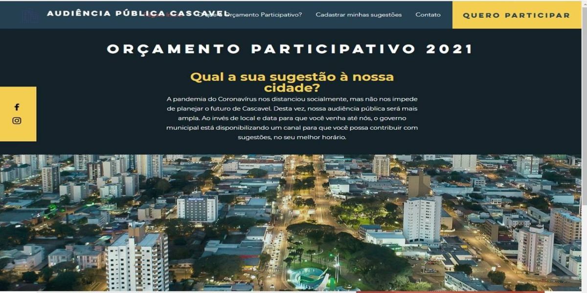 ONLINE: Cascavel convoca população a participar das decisões sobre o orçamento de 2021