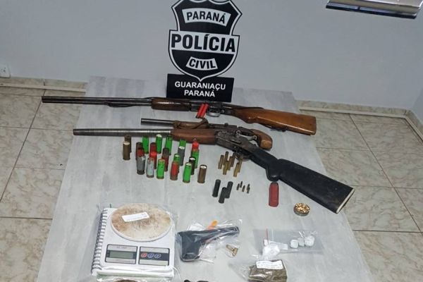 Polícia Civil e Militar apreendem armas e droga durante operação em Guaraniaçu