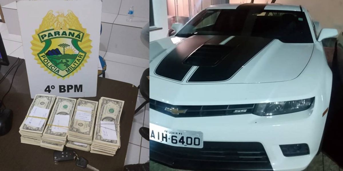 PM recupera carro e apreende U$ 145 mil dólares em Maringá-PR