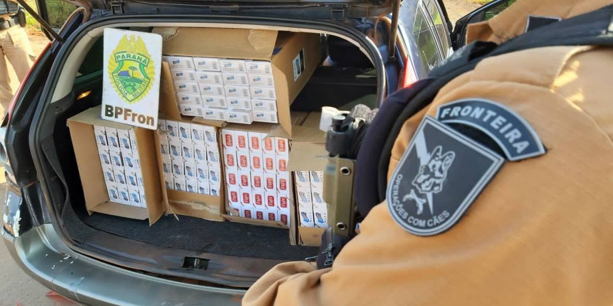 BPFRON apreende carro com cigarros contrabandeados na cidade de Quatro Pontes-PR
