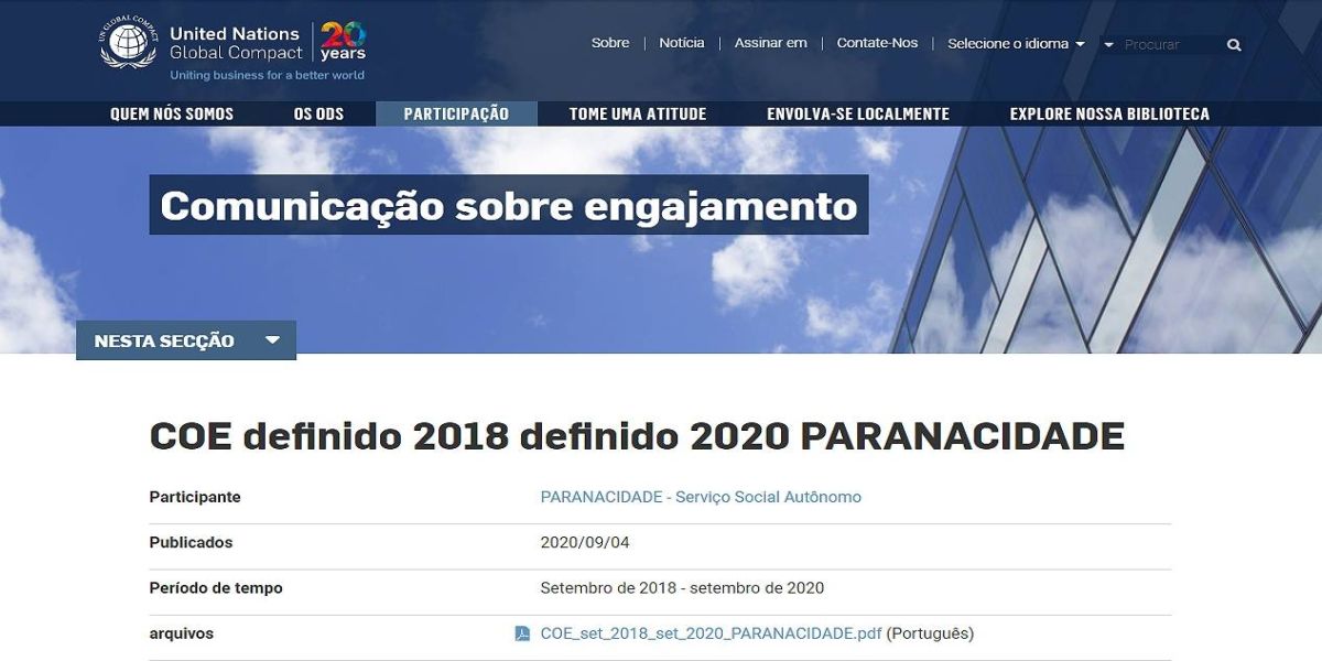 Paranacidade renova compromisso com o Pacto Global, da ONU