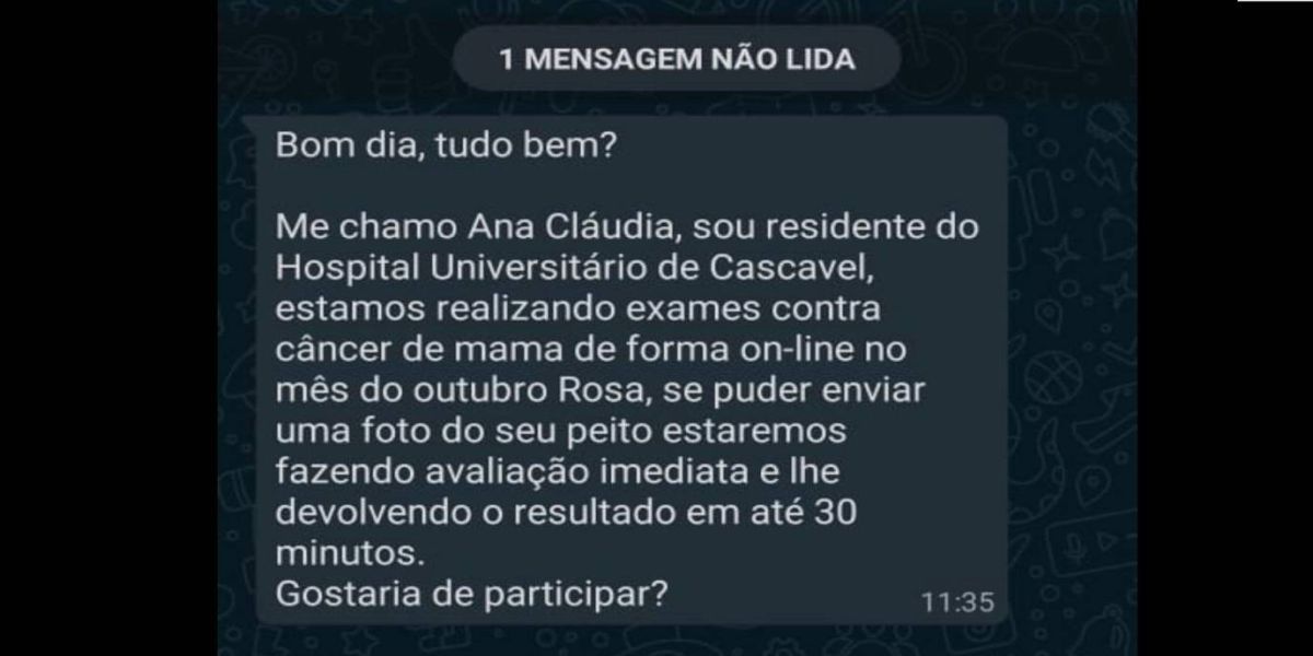 Atenção: Hospital Universitário alerta sobre falso exames de mamografia virtualmente