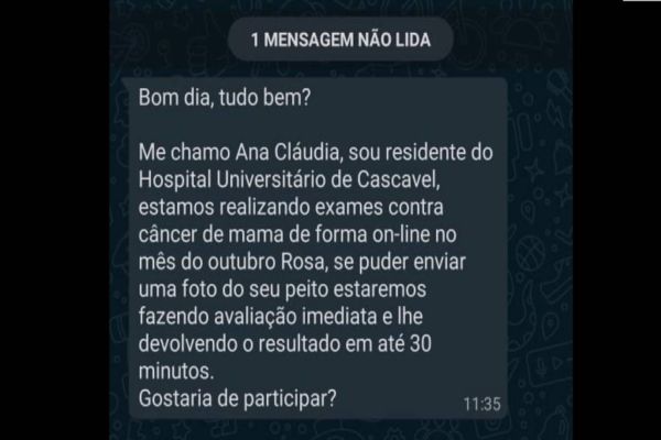 Atenção: Hospital Universitário alerta sobre falso exames de mamografia virtualmente