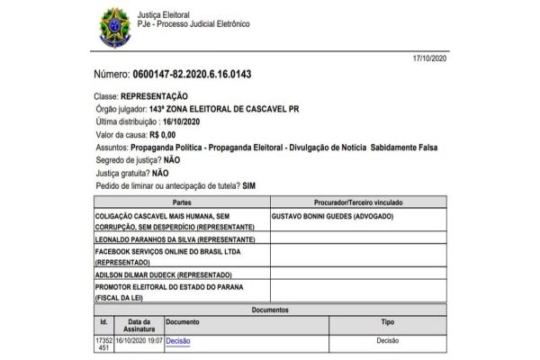 Justiça manda dono de perfil no Facebook retirar fake news contra Paranhos