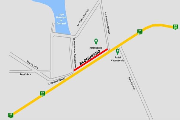 Via marginal da BR-277 estará bloqueada para o tráfego de veículos