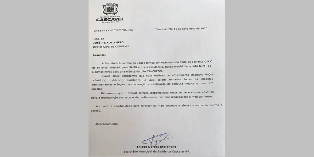 Médico envolvido em atendimento de jovem de 14 anos que faleceu será afastado