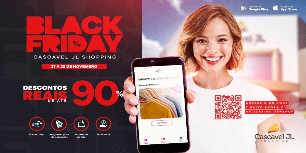 Clientes terão até 90% de desconto em aplicativo durante Black Friday do Cascavel JL Shopping