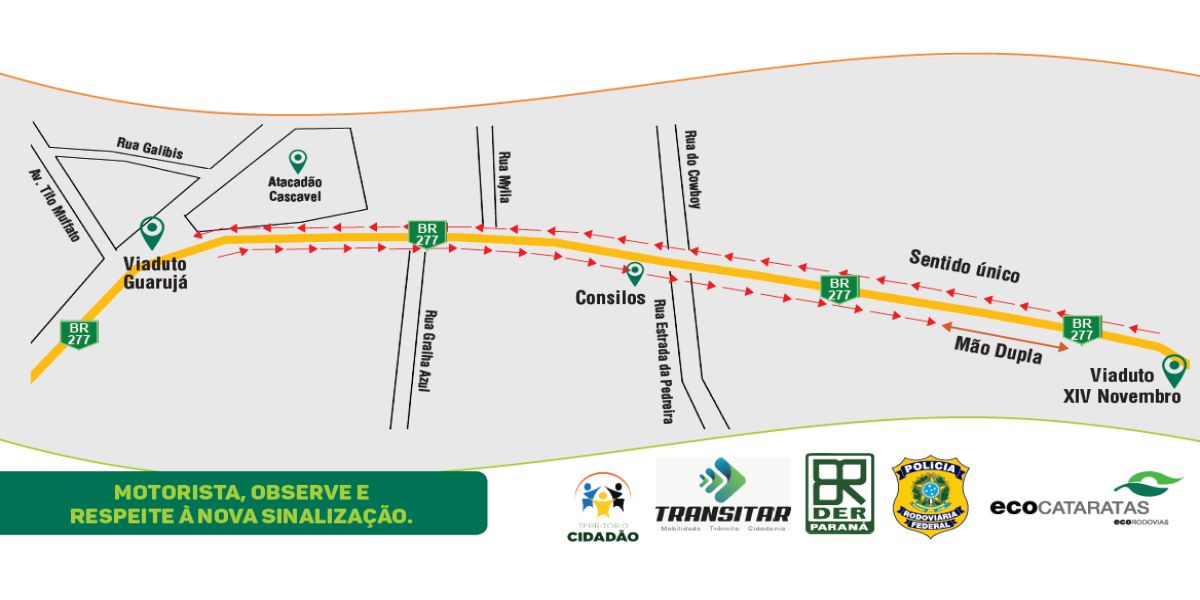 Vias marginais da BR-277 terão alteração de sentido neste sábado (12)
