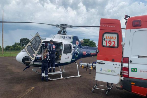 Helicóptero do Consamu realiza transferência de Policial Civil de Espigão Alto do Iguaçu à Cascavel
