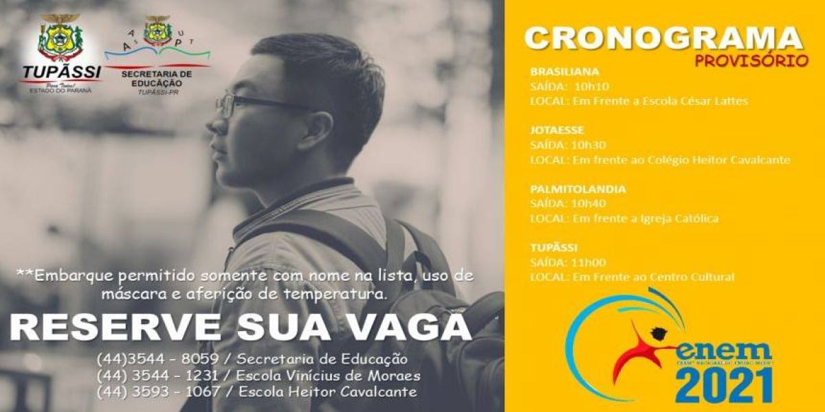 Enem: Tupãssi Disponibilizará Ônibus para Transporte no Dia das Provas