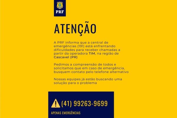 Central de emergência da PRF Cascavel "191" está com problemas para receber chamadas da TIM