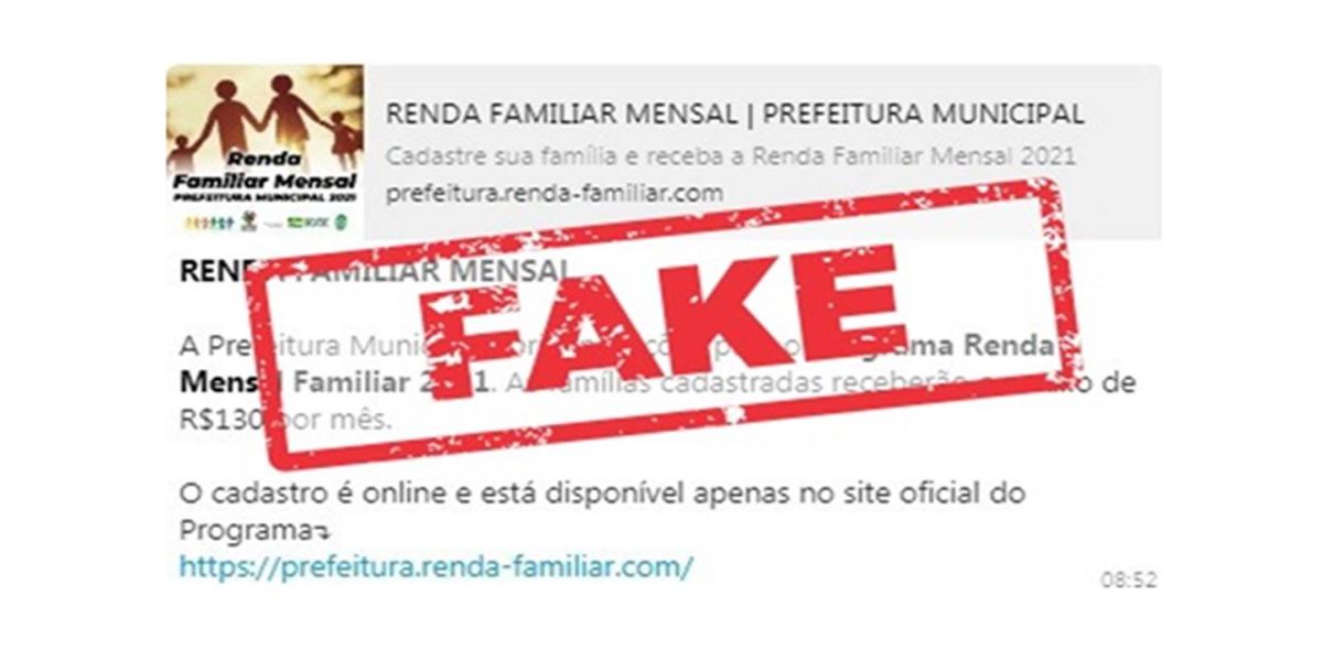 Alerta: É falso que prefeitura esteja cadastrando benefício Renda Familiar