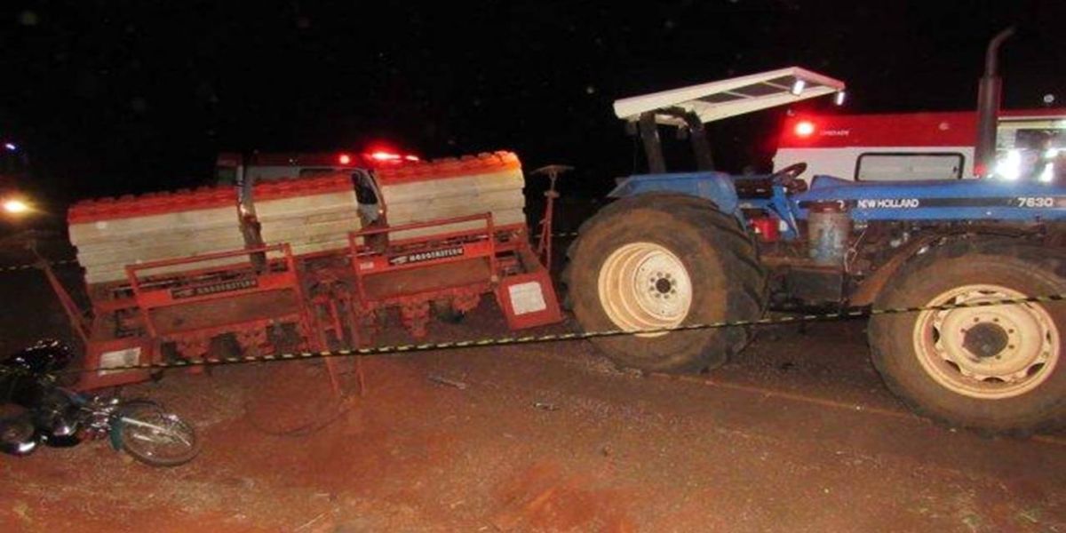 Homem morre e outros três ficam feridos em acidente envolvendo trator F250 e moto em Santa Helena