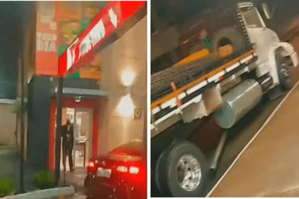 Imagem referente a notícia: Caminhoneiro é impedido de comprar lanche e atravessa caminhão na entrada de lanchonete