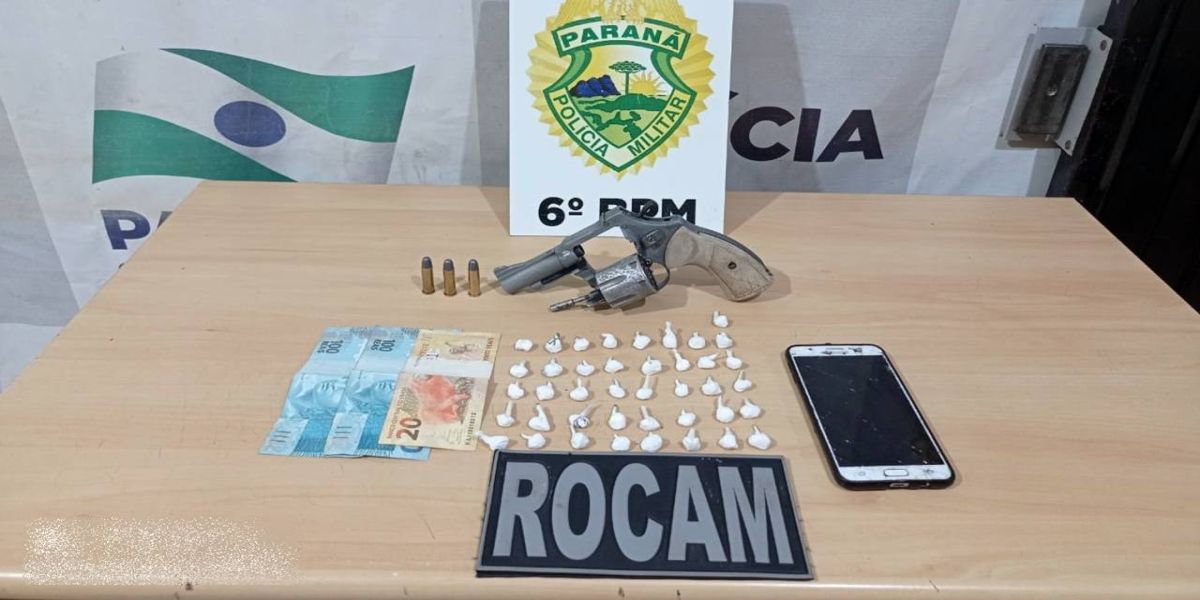 Homem é preso com 41 buchas de cocaína e um revólver cal. 38 na região central de Cascavel