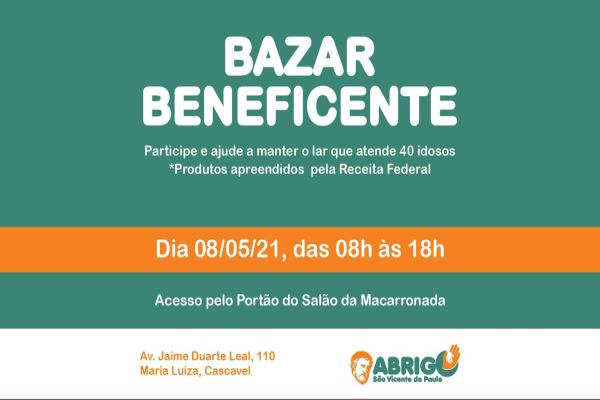 Bazar Beneficente será realizado para ajudar Abrigo São Vicente de Paulo