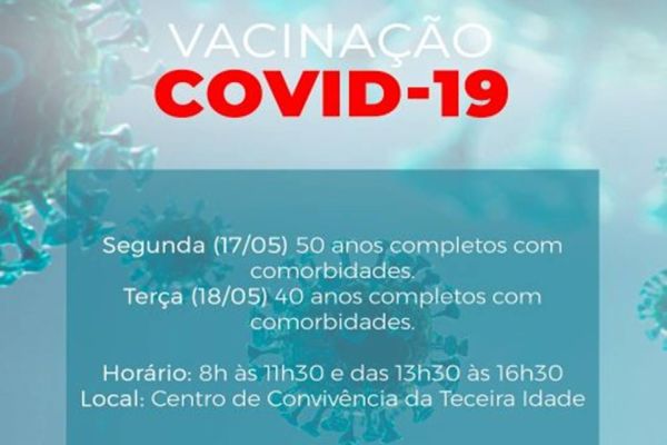Cafelândia inicia vacinação para portadores de comorbidades contra Covid 19 para pessoas com 50 anos