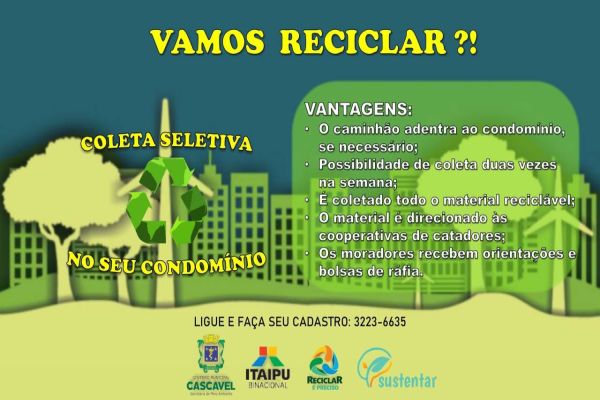 Secretaria do Meio Ambiente disponibiliza recolhimento de materiais recicláveis em Condomínios