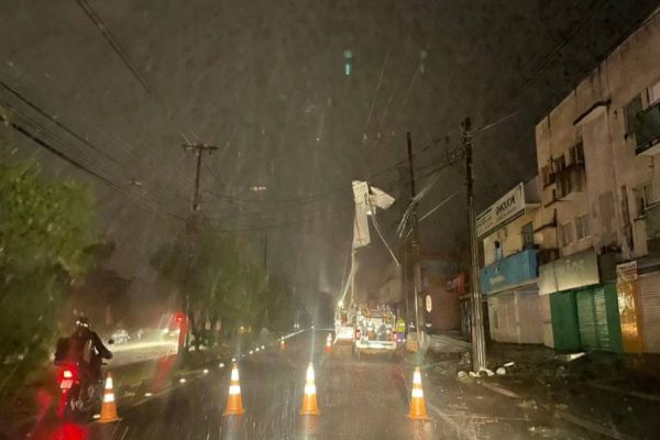 Temporal derruba árvores e causa queda de luz em ruas de Foz do Iguaçu