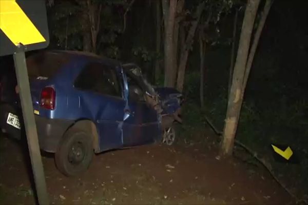 Imagem referente a notícia: Homem perde controle do veículo, sai da pista e bate em árvore na PR-180 em Cascavel