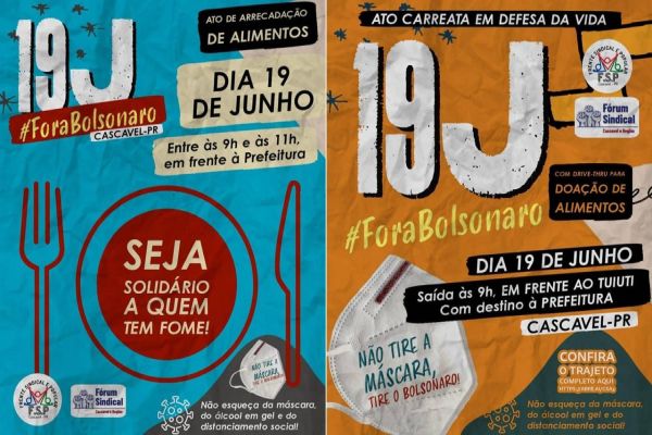 Frente Sindical e Popular de Cascavel promovem ato pela vida e pelo 'Fora Bolsonaro'
