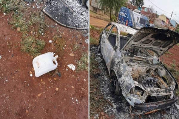 Imagem referente a notícia: Guarda Municipal localiza veículo totalmente queimado no Loteamento Sanga Funga