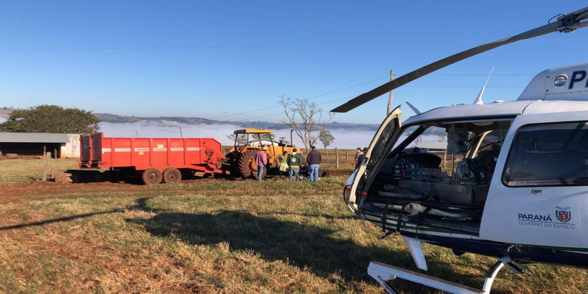 Aeromédico atende e transporta vítima de acidente com trator em Lindoeste