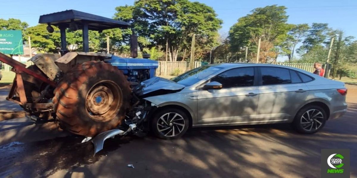 Grave colisão envolve veículo e trator na PR 488 em Diamante do Oeste