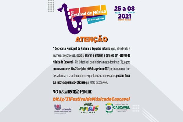 Secretaria Municipal de Cultural altera data do Festival de Música
