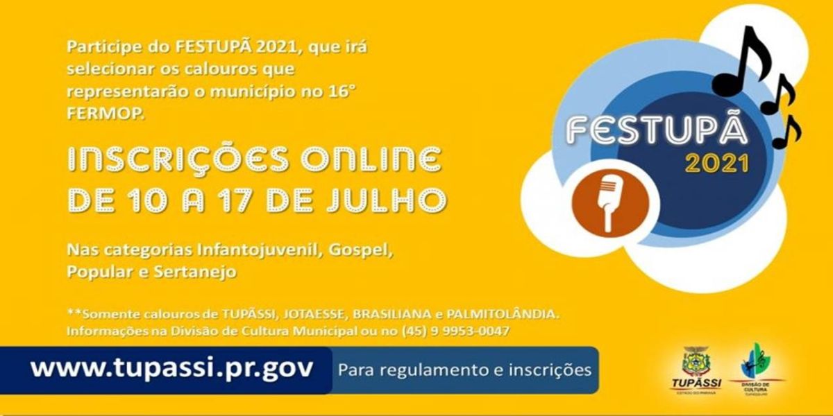 Estão Abertas as Inscrições para o FESTUPÃ 2021