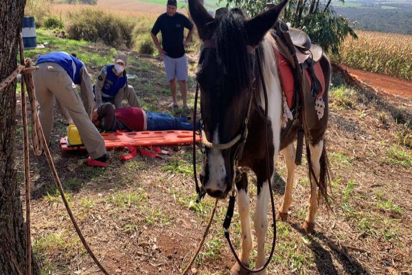 Imagem referente a notícia: Homem de 52 anos fica ferido após cair de cavalo na BR-369 em Cascavel