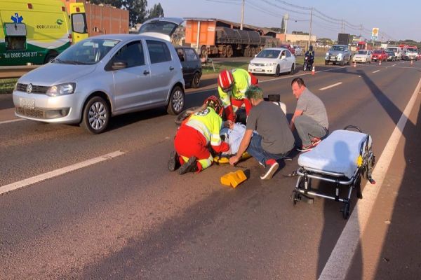 Imagem referente a notícia: Motociclista fica ferido após colisão de trânsito na rodovia BR-277 em Cascavel