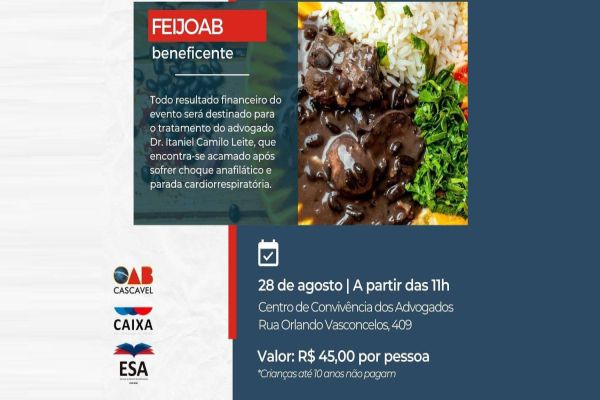 OAB Cascavel realiza neste sábado (28), feijoada beneficente