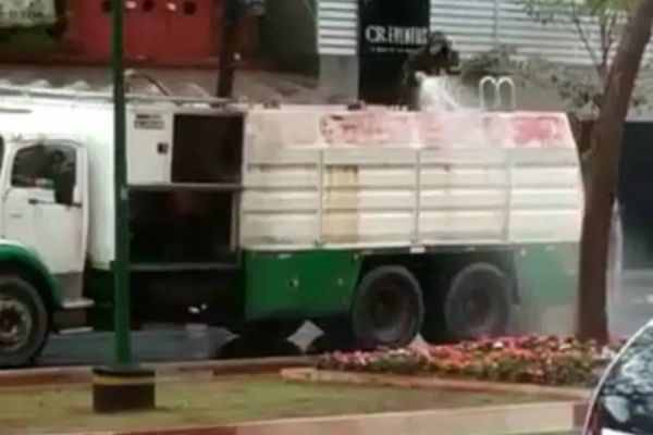 Imagem referente a notícia: Vídeo de caminhão da prefeitura molhando plantas na chuva viraliza em Maringá