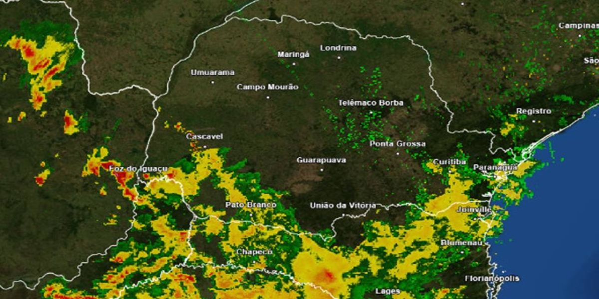 Instabilidade aumenta sobre o Oeste/Sudoeste do Paraná e Inmet emite alerta de Chuvas Intensas