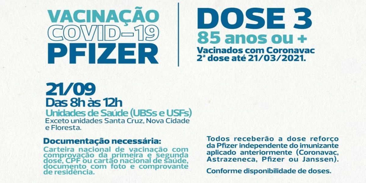 Cascavel segue vacinando terceira dose para pessoas com 85 anos nesta terça