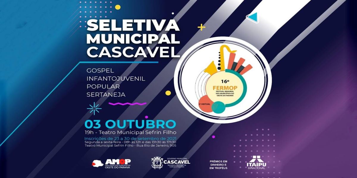 Secretaria de Cultura e Esportes abre inscrições às audições seletivas de Cascavel para a 16ª Fermop