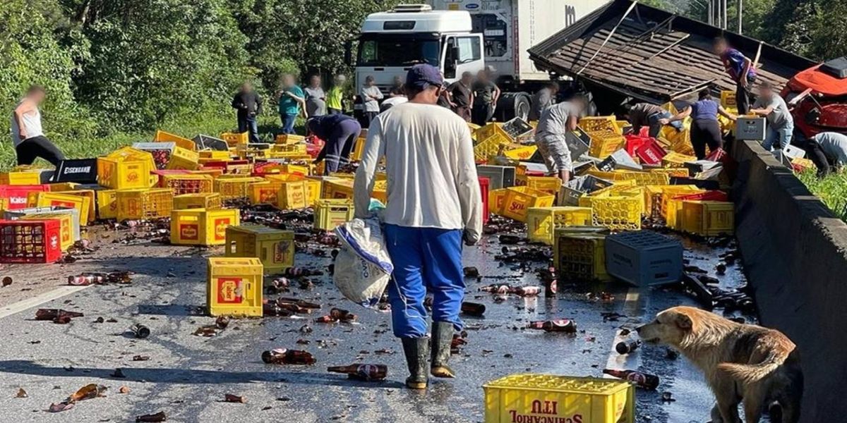 Caminhões que transportavam 12 toneladas de cerveja e 22 toneladas de carne batem na BR-376