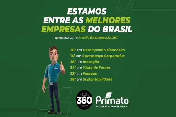 Primato está entre as melhores empresas do Brasil de acordo com o Anuário Época Negócios 360º