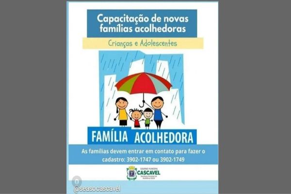Programa Família Acolhedora está com inscrições abertas até o dia 22 de novembro