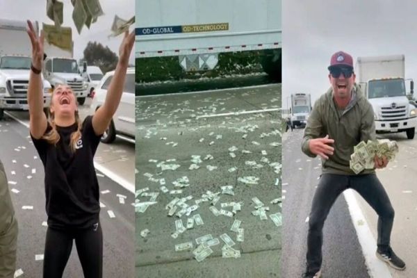 Porta de carro forte se abre e dinheiro espalha em rodovia