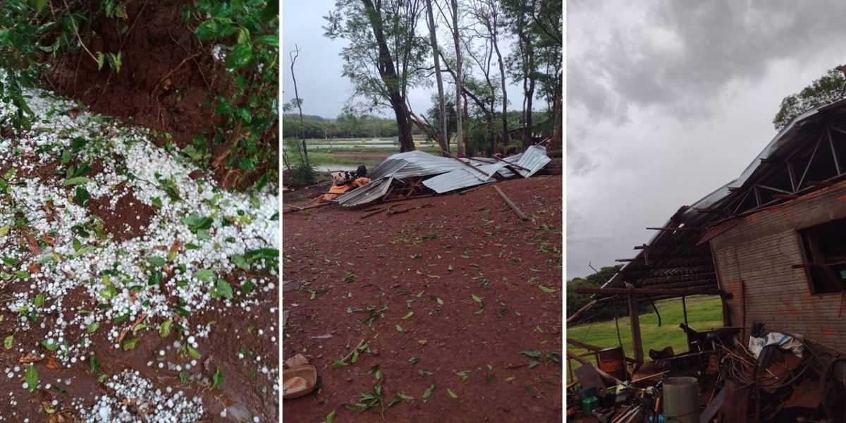 Chuva de granizo muda o cenário no interior de Marechal Cândido Rondon